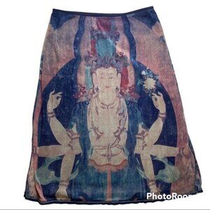 Vintage Vivienne Tam Buddha Mesh Midi Y2K Skirt Sz 2